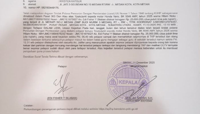 Motor Guru Raib Dicuri di SMP Budi Murni 3 Medan, Honda Vario Hitam BK 5546 AMY Hilang Saat Jam Mengajar,