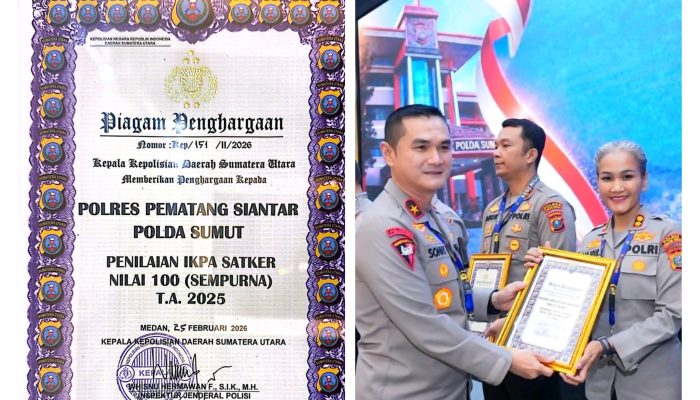 Kapolres Pematangsiantar Raih Penghargaan Pengelolaan Anggaran Terbaik di Rapim Polda Sumut