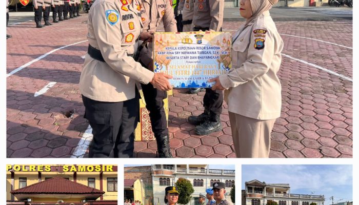 Bingkisan Lebaran Jadi Penyemangat Personel, Polres Samosir Gelar Apel Penyerahan di Tengah Operasi Ketupat 2026