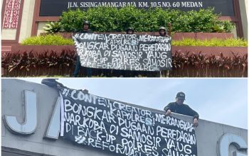 GEMAPEDES Bentang Spanduk di Medan, Desak Transparansi Kasus Dugaan Narkoba yang Libatkan Dua Personel Polres Samosir