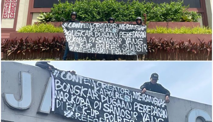 GEMAPEDES Bentang Spanduk di Medan, Desak Transparansi Kasus Dugaan Narkoba yang Libatkan Dua Personel Polres Samosir