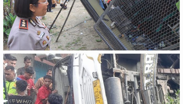 Gerak Cepat Polres Samosir Evakuasi Bus Terjun 8 Meter, 26 Penumpang Luka